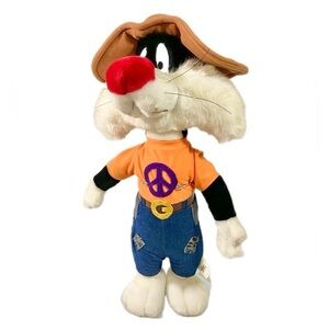 Looney Tunes Vintage 1998 Peace Hippie Sylvester Plush Stuffed Toy 12" Plush Toy